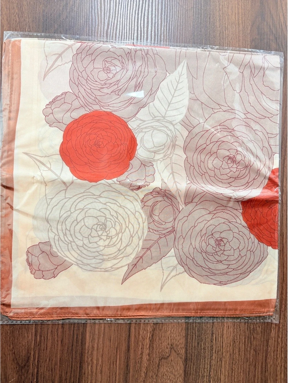 Elegant Floral Print Scarf in Cream, Red, and Mauve Shades
